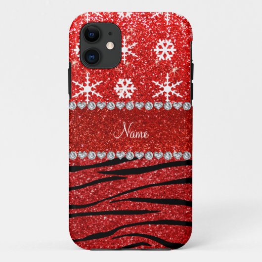 名前をカスタムする赤グリッターゼブラ雪片 Case-Mate iPhoneケース (裏面)