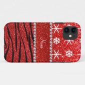 名前をカスタムする赤グリッターゼブラ雪片 Case-Mate iPhoneケース (裏面(横))