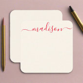 名前をカスタムする赤タイポグラフィガーリー フェミニン ノートカード