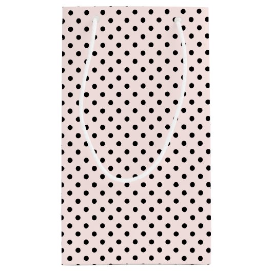 名前をカスタムする赤面ピンク |ブラック水玉模様パターン スモールペーパーバッグ (裏面)
