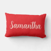 名前をカスタムする赤 – パーソナライズされた ランバークッション (裏面)