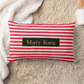 名前をカスタムする赤/白ストライプ色 ランバークッション (ブランケット)