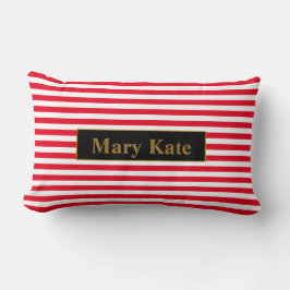 名前をカスタムする赤/白ストライプ色 ランバークッション
