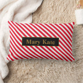 名前をカスタムする赤/白ストライプ色 ランバークッション (ブランケット)