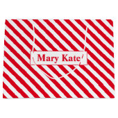 名前をカスタムする赤/白ストライプ色 ラージペーパーバッグ (正面)