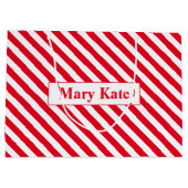 名前をカスタムする赤/白ストライプ色 ラージペーパーバッグ (裏面)