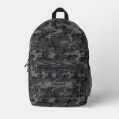 名前をカスタムする軍隊ダークグレーカモフラージュ プリントバックパック (正面)