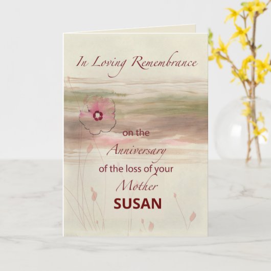 名前をカスタムする追悼の記念日の母の損失 カード (黄色い花)