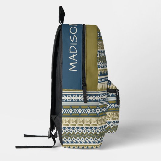 名前をカスタムする部族アステカ模様 プリントバックパック (左)
