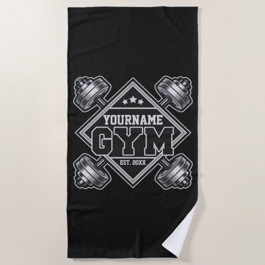 名前をカスタムする重量挙げホームクロスフィットジム ビーチタオル (正面)