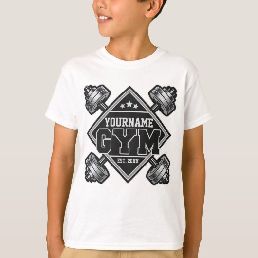 名前をカスタムする重量挙げホームクロスフィットジム Tシャツ (正面)