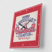 名前をカスタムする野球選手スポーツチームチャンピオン スクエア壁時計 (傾斜)