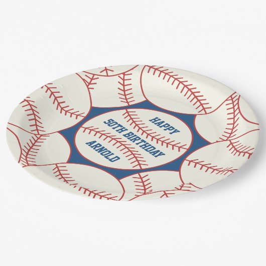 名前をカスタムする野球50番誕生日紙プレート ペーパープレート (アングル)