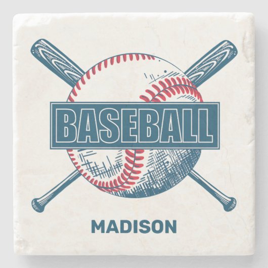 名前をカスタムする野球 ストーンコースター (正面)