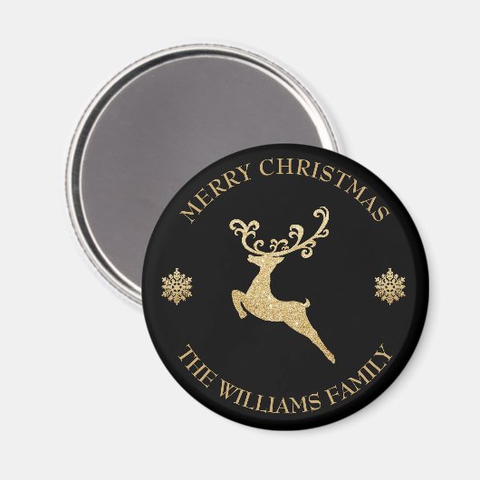名前をカスタムする金ゴールドグリッタートナディアメリークリスマス マグネット (正面/裏面)