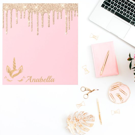 名前をカスタムする金ゴールドグリッタードリップススタースユニコーン ノートパッド