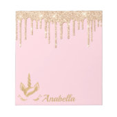 名前をカスタムする金ゴールドグリッタードリップススタースユニコーン ノートパッド (正面)