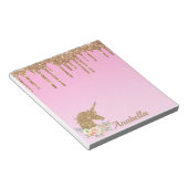 名前をカスタムする金ゴールドグリッタードリプスフローラユニコーン ノートパッド (アングル)