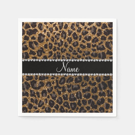 名前をカスタムする金ゴールドグリッターレオパード印刷 スタンダードカクテルナプキン (正面)