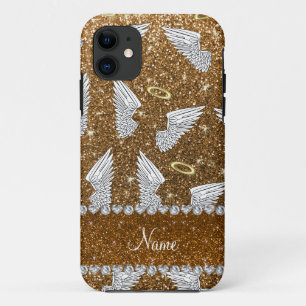 名前をカスタムする金ゴールドグリッター翼 iPhone 11 ケース