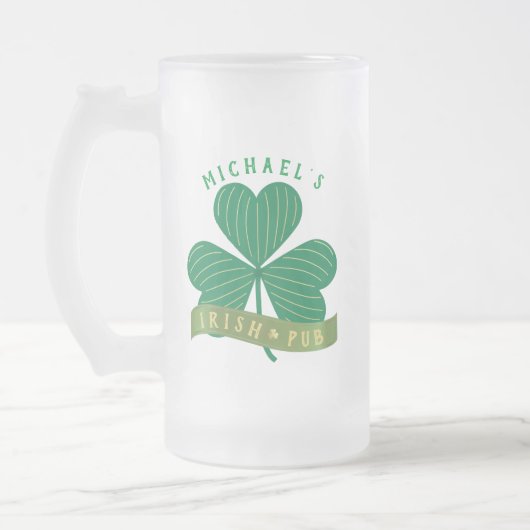 名前をカスタムする金ゴールドシャムロックサンパトリックの日 フロストグラスビールジョッキ (左)