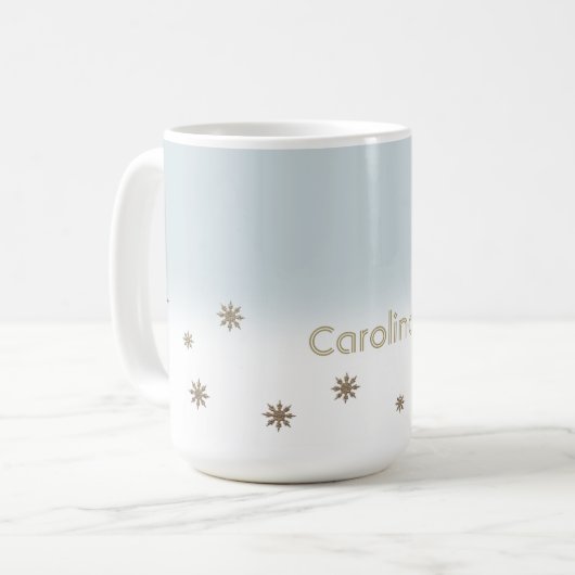 名前をカスタムする金ゴールドスノーフレークスクリスマスプレゼント コーヒーマグカップ (正面左)