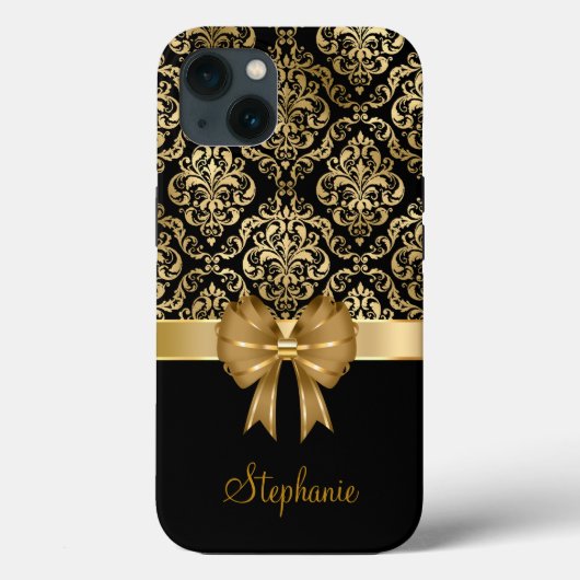 名前をカスタムする金ゴールドダマスクオンブラック結婚ズギフト Case-Mate iPhoneケース (裏面)