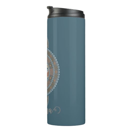 名前をカスタムする金ゴールドティール(緑がかった色)抽象芸術装飾曼荼羅 タンブラー (回転右)