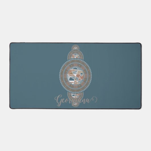 名前をカスタムする金ゴールドティール(緑がかった色)抽象芸術装飾曼荼羅 デスクマット (正面)