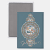 名前をカスタムする金ゴールドティール（緑がかった色）抽象芸術装飾曼荼羅 マグネット (正面/裏面)