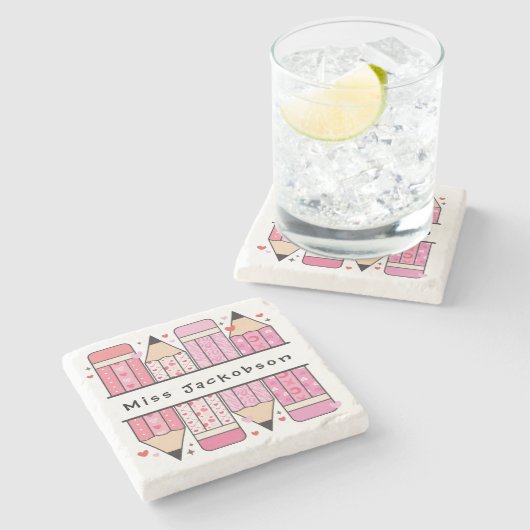 名前をカスタムする鉛筆先生 ストーンコースター (横)