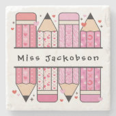 名前をカスタムする鉛筆先生 ストーンコースター (正面)