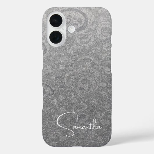 名前をカスタムする銀グリッターオーナメント模様 Case-Mate iPhoneケース (裏面)
