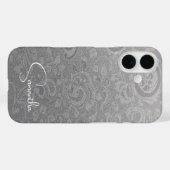 名前をカスタムする銀グリッターオーナメント模様 Case-Mate iPhoneケース (裏面 (横))