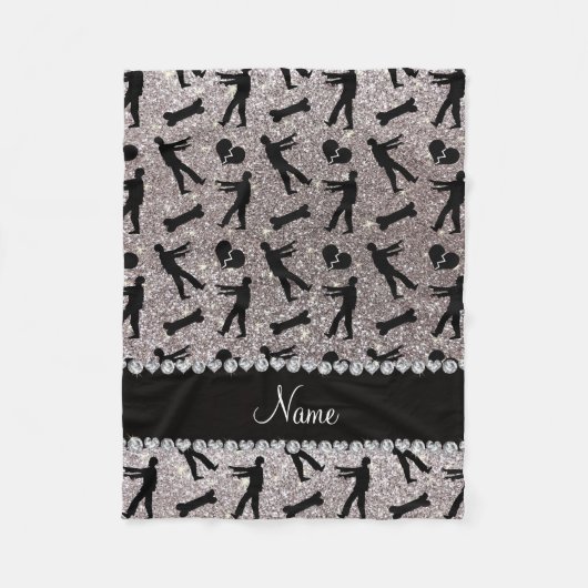 名前をカスタムする銀グリッターゾンビ フリースブランケット (正面)