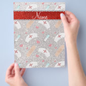 名前をカスタムする銀グリッターナースハットハート チラシ (手)