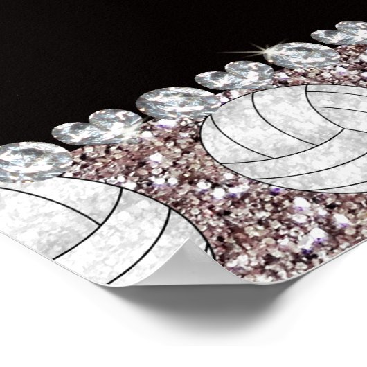 名前をカスタムする銀グリッターバレーボール ポスター (角)