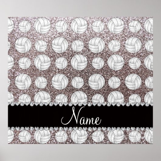 名前をカスタムする銀グリッターバレーボール ポスター (正面)
