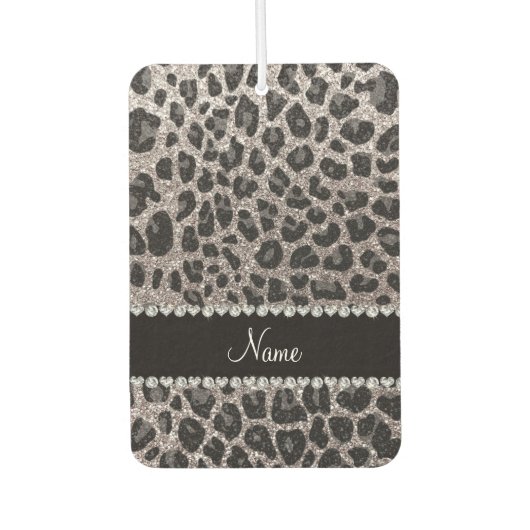 名前をカスタムする銀グリッターヒョウ斑点 カーエアーフレッシュナー (正面)