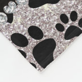 名前をカスタムする銀グリッター黒犬の手足 フリースブランケット (角)