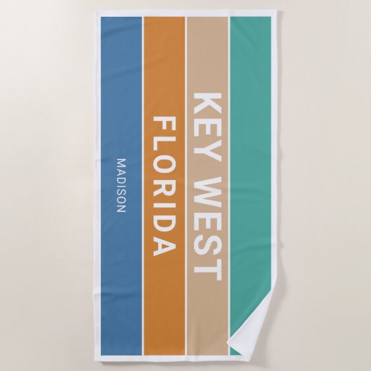名前をカスタムする鍵ウェストフロリダ/あなたのテキスト ビーチタオル (正面)