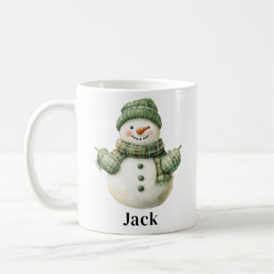 名前をカスタムする雪だるまグリーンハット コーヒーマグカップ