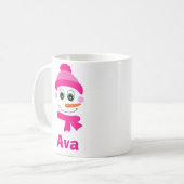 名前をカスタムする雪だるまスノーガールピンクハットとスカーフ コーヒーマグカップ (正面左)