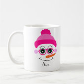 名前をカスタムする雪だるまスノーガールピンクハット コーヒーマグカップ (左)