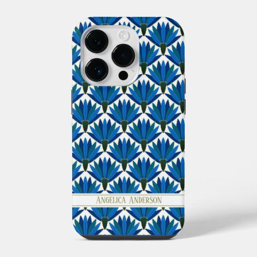 名前をカスタムする青い花 iPhoneケース (裏面)
