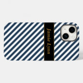 名前をカスタムする青/白ストライプ色 Case-Mate iPhoneケース (裏面 (横))
