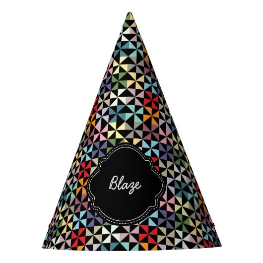 名前をカスタムする風車パターン黒 パーティーハット (正面)