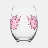 名前をカスタムする飛んでいる豚 ステムなしワイングラス (右)