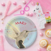 名前をカスタムする飛行中のハミングバード ペーパープレート (パーティー)