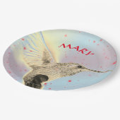 名前をカスタムする飛行中のハミングバード ペーパープレート (アングル)